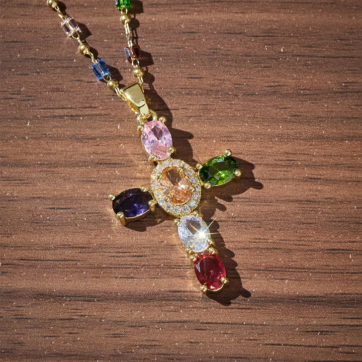 SolaceBeads Colorful Gemstone Cross Pendant Necklace:Jewelry Gift for Women - image 3