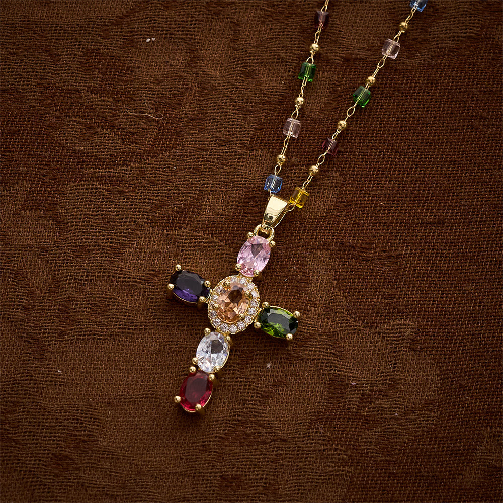 SolaceBeads Colorful Gemstone Cross Pendant Necklace:Jewelry Gift for Women - image 4