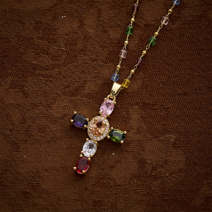 SolaceBeads Colorful Gemstone Cross Pendant Necklace:Jewelry Gift for Women - image 4