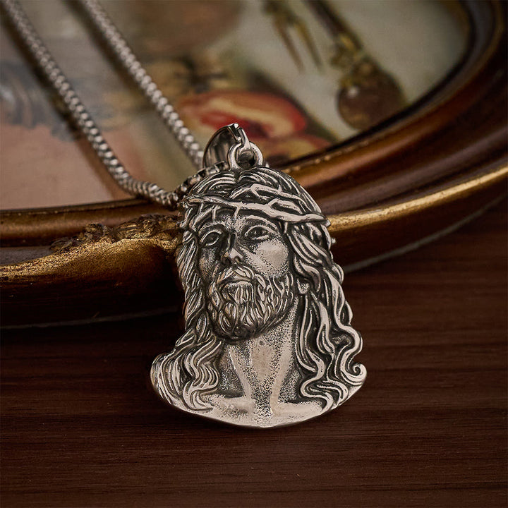 SolaceBeads Jesus Head Pendant Necklace With Crown of Thorns: Sacred Devotion in Vintage Grain - image 4