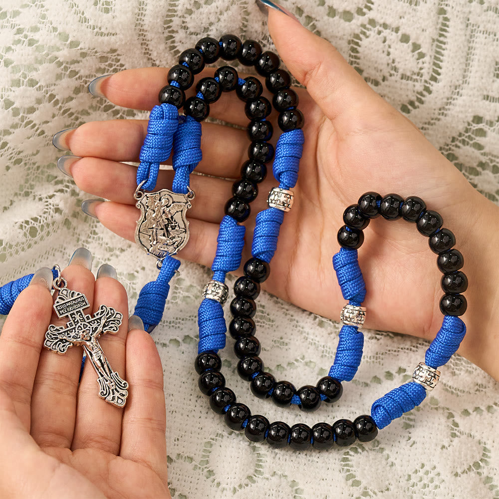SolaceBeads Black Beads &amp; St.Michael Medal Artistic Rosary: Guarding Your Daily Prayer - image 1