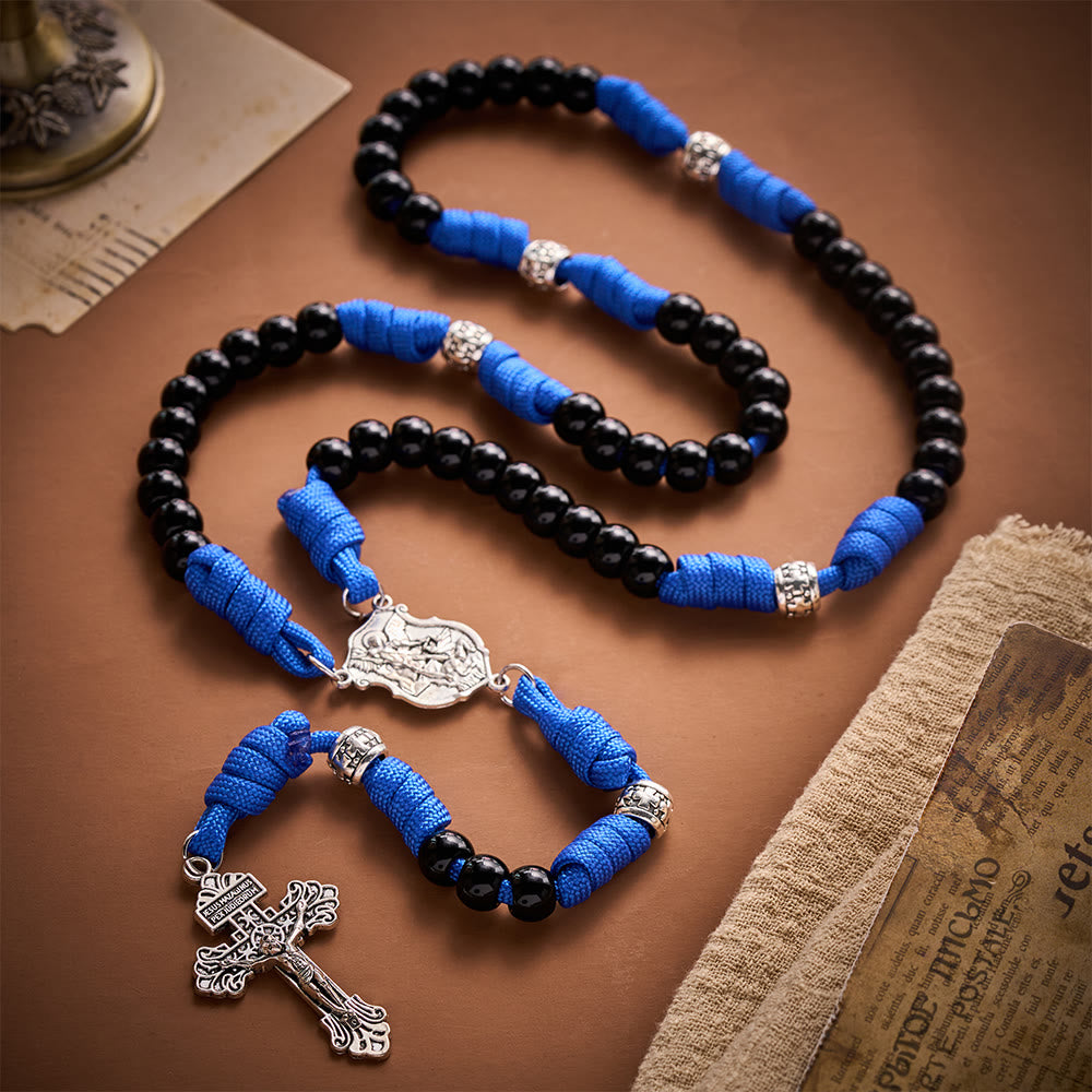 SolaceBeads Black Beads &amp; St.Michael Medal Artistic Rosary: Guarding Your Daily Prayer - image 2