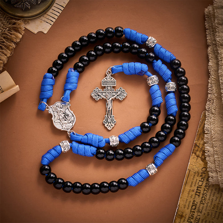 SolaceBeads Black Beads &amp; St.Michael Medal Artistic Rosary: Guarding Your Daily Prayer - Black - image 0
