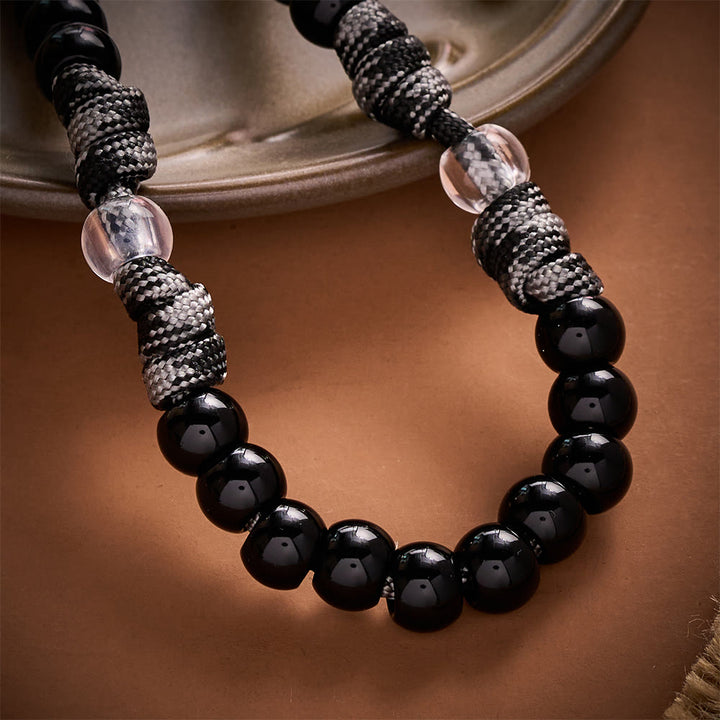 SolaceBeads Black &amp; Clear Beads Artistic Rosary: Paracord St.Benedict Crucifix for Daily Prayer - image 4