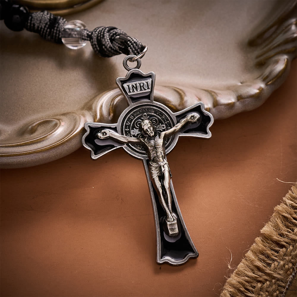 SolaceBeads Black &amp; Clear Beads Artistic Rosary: Paracord St.Benedict Crucifix for Daily Prayer - image 5