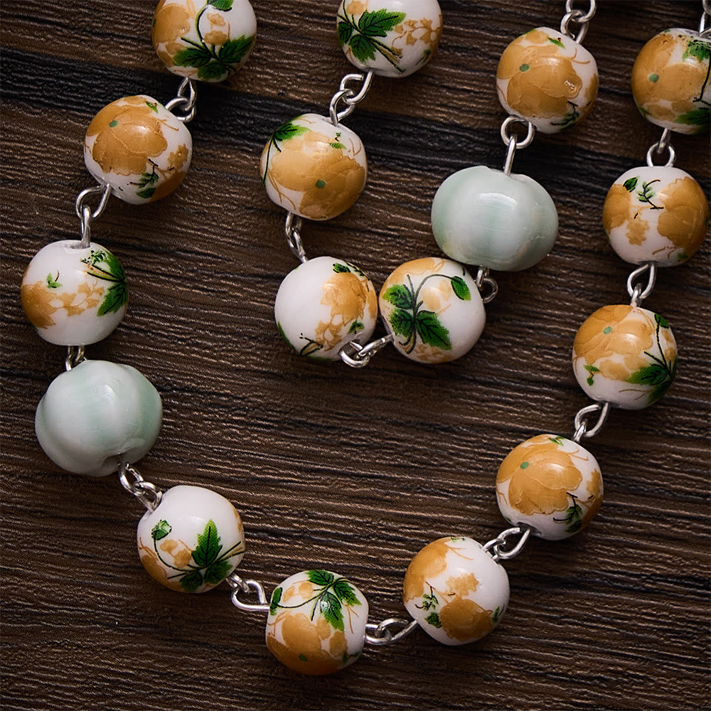 SolaceBeads Floral Ceramic &amp; Pumpkin Beads Floral Rosary: Grace for Your Harvest Prayer - image 4