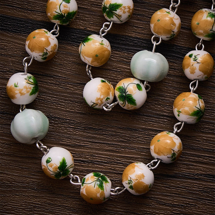 SolaceBeads Floral Ceramic &amp; Pumpkin Beads Floral Rosary: Grace for Your Harvest Prayer - image 4