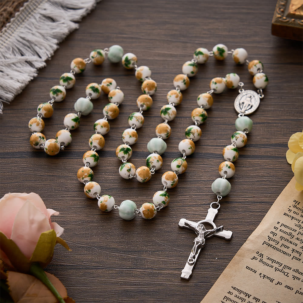 SolaceBeads Floral Ceramic &amp; Pumpkin Beads Floral Rosary: Grace for Your Harvest Prayer - image 3
