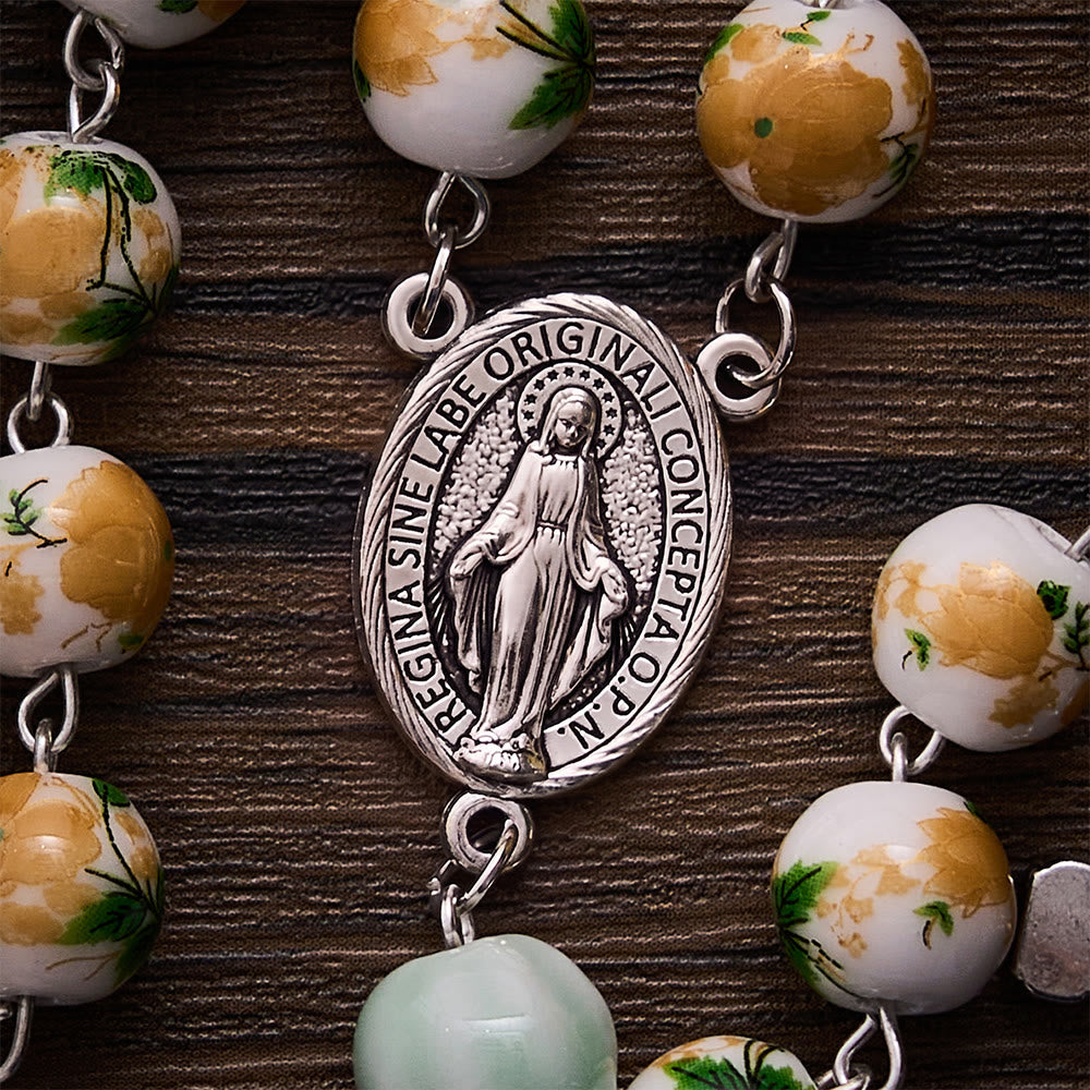 SolaceBeads Floral Ceramic &amp; Pumpkin Beads Floral Rosary: Grace for Your Harvest Prayer - image 5