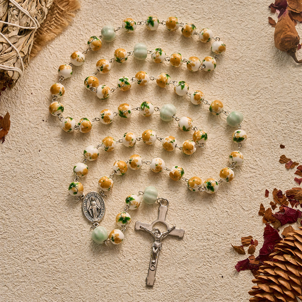 SolaceBeads Floral Ceramic &amp; Pumpkin Beads Floral Rosary: Grace for Your Harvest Prayer - image 2