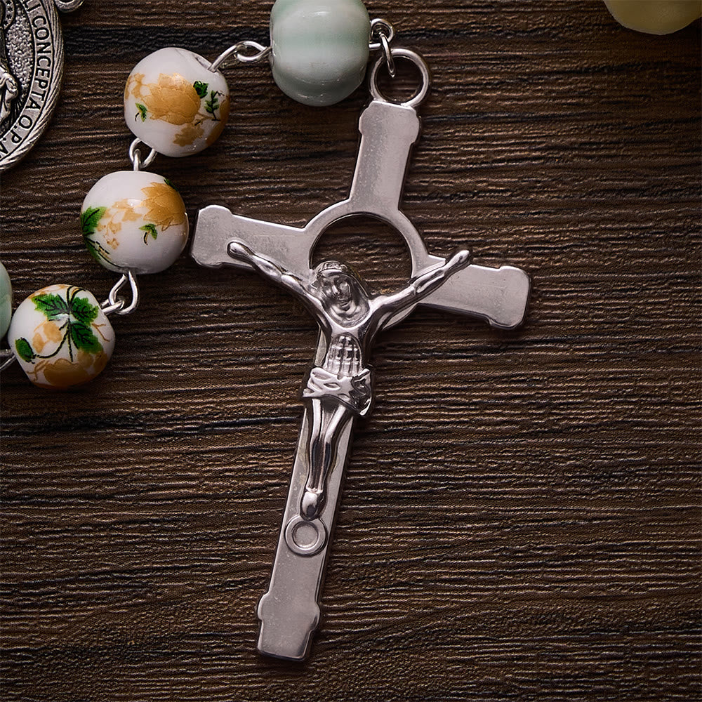 SolaceBeads Floral Ceramic &amp; Pumpkin Beads Floral Rosary: Grace for Your Harvest Prayer - image 6