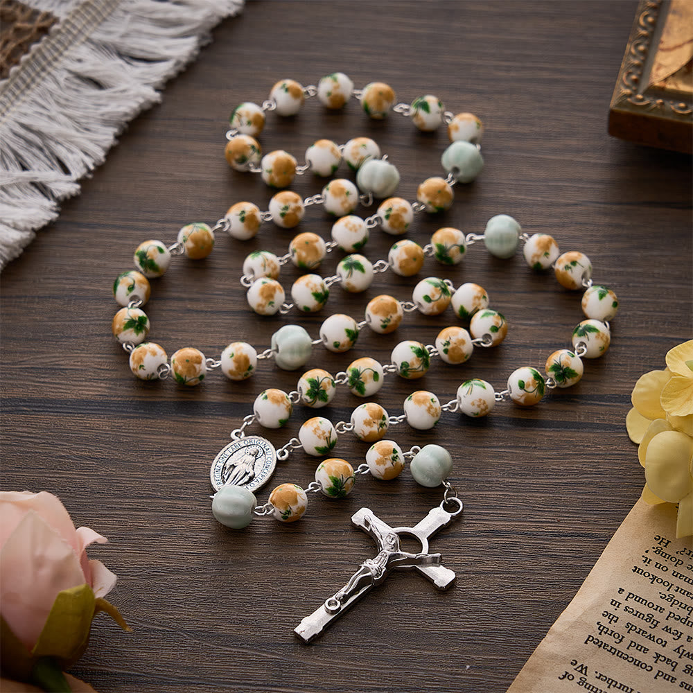 SolaceBeads Floral Ceramic &amp; Pumpkin Beads Floral Rosary: Grace for Your Harvest Prayer - image 7