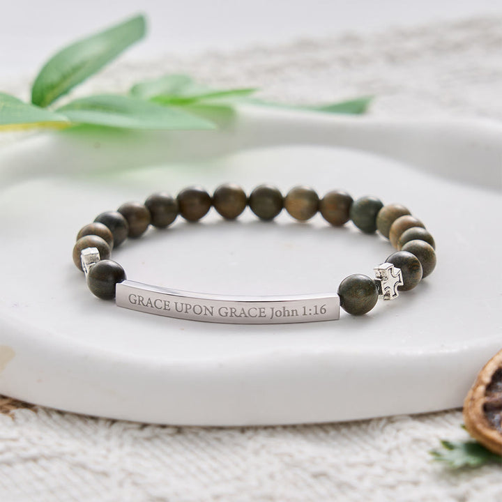SolaceBeads Green Sandalwood Bracelet: GRACE UPON GRACE John 1:16, Back-To-School Blessing - image 2