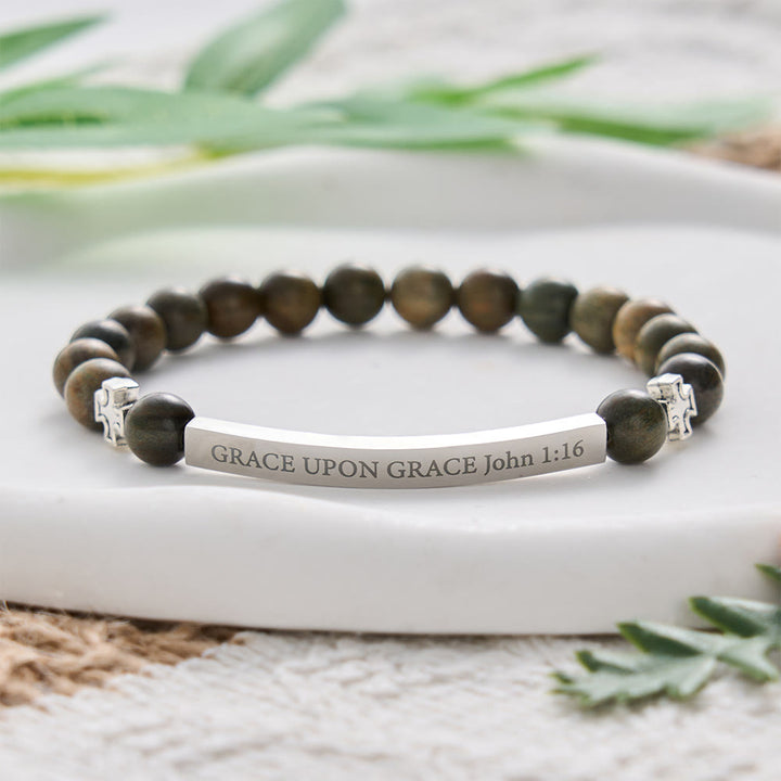 SolaceBeads Green Sandalwood Bracelet: GRACE UPON GRACE John 1:16, Back-To-School Blessing - Green Sandalwood - image 0