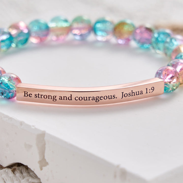 SolaceBeads Blue-Pink-Yellow Glass Beads Bracelet: Be strong and courageous, New Term Strength - image 3