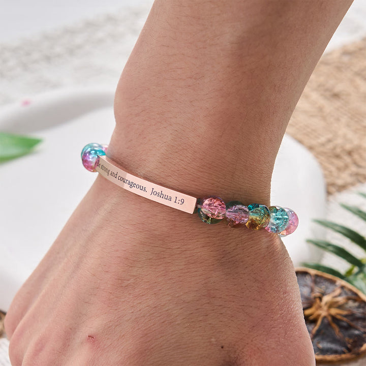 SolaceBeads Blue-Pink-Yellow Glass Beads Bracelet: Be strong and courageous, New Term Strength - image 1