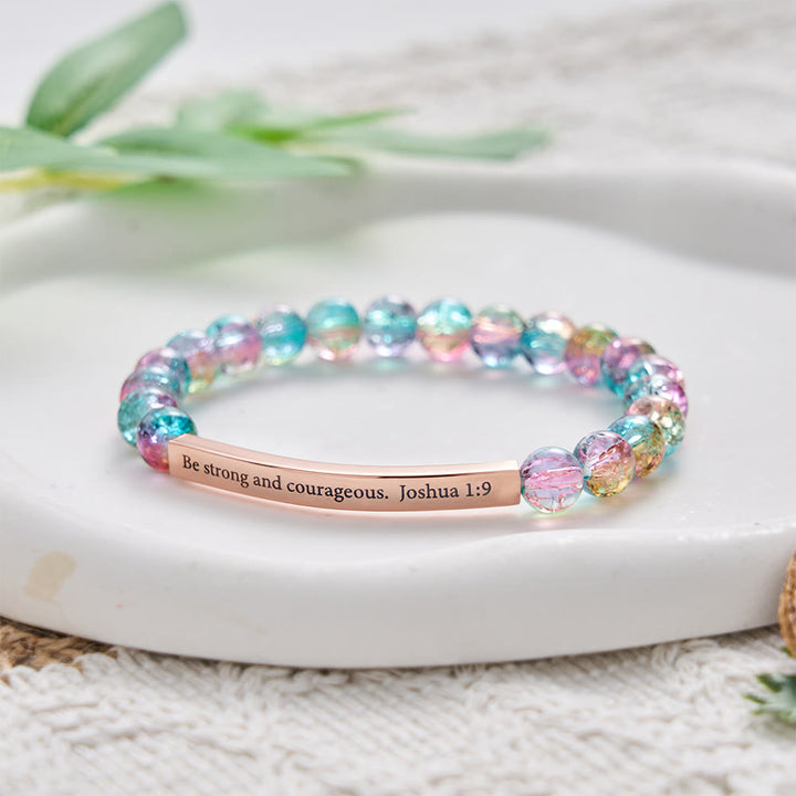 SolaceBeads Blue-Pink-Yellow Glass Beads Bracelet: Be strong and courageous, New Term Strength - image 2