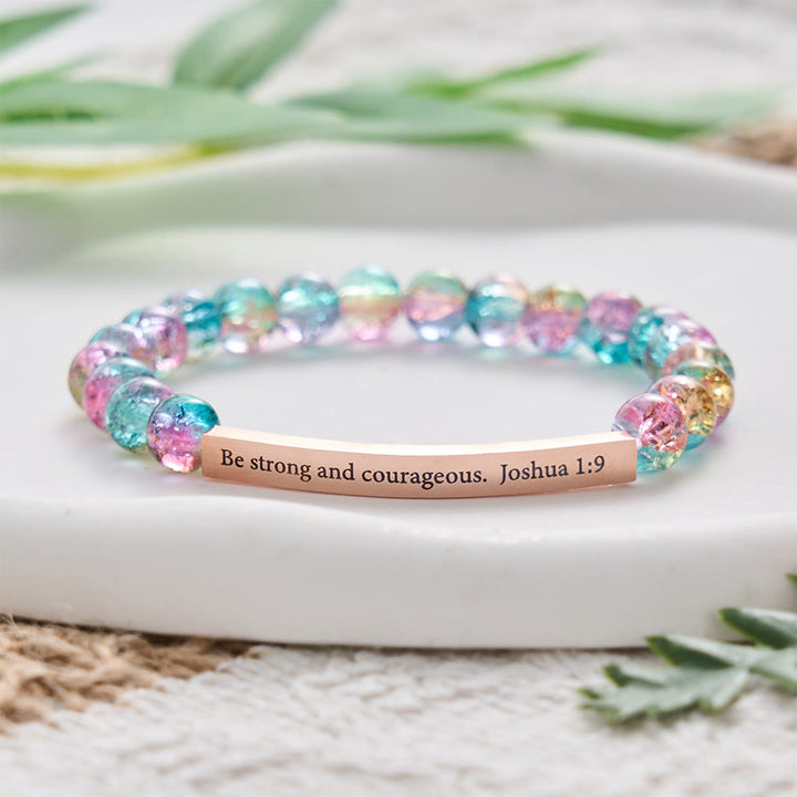 SolaceBeads Blue-Pink-Yellow Glass Beads Bracelet: Be strong and courageous, New Term Strength - Multicolor - image 0