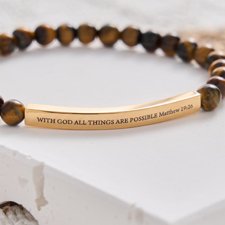 SolaceBeads Tiger Eye Beads Bracelet: WITH GOD ALL THINGS ARE POSSIBLE Matthew 19:26, Fearless Faith - image 3