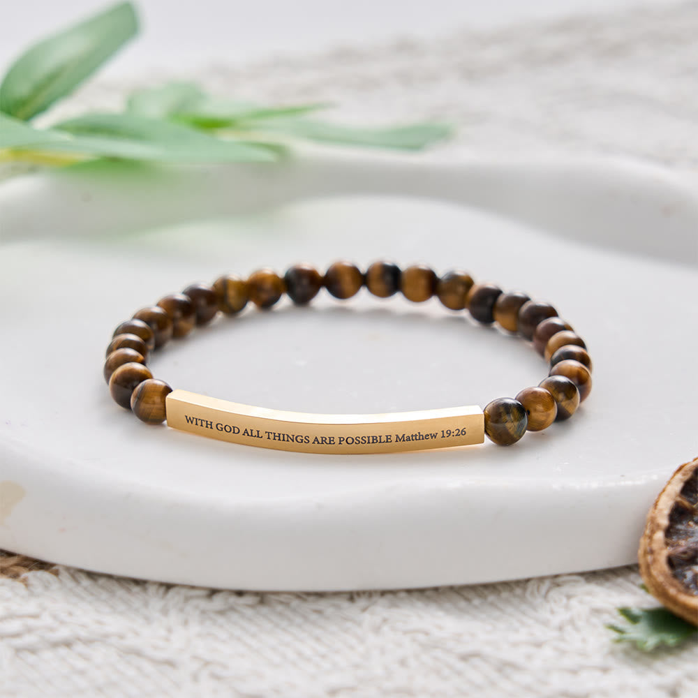 SolaceBeads Tiger Eye Beads Bracelet: WITH GOD ALL THINGS ARE POSSIBLE Matthew 19:26, Fearless Faith - image 2