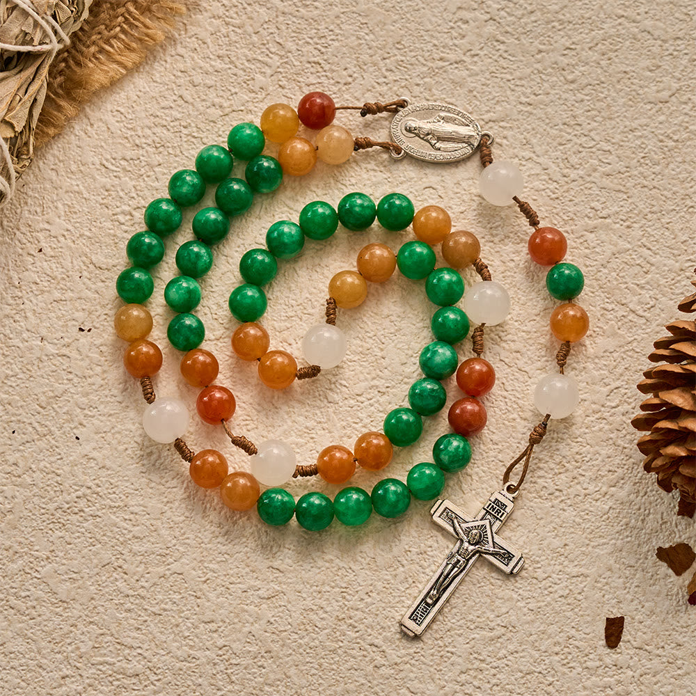 SolaceBeads Dry Green Jade &amp; Red Aventurine Rosary With Crucifix: Forest‑Toned Autumn Faith - image 10