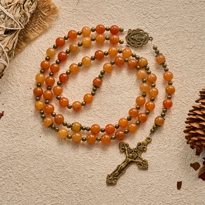 SolaceBeads Red Aventurine Stone Rosary With Miraculous Medal &amp; Crucifix: Warm Grace of Autumn - image 10