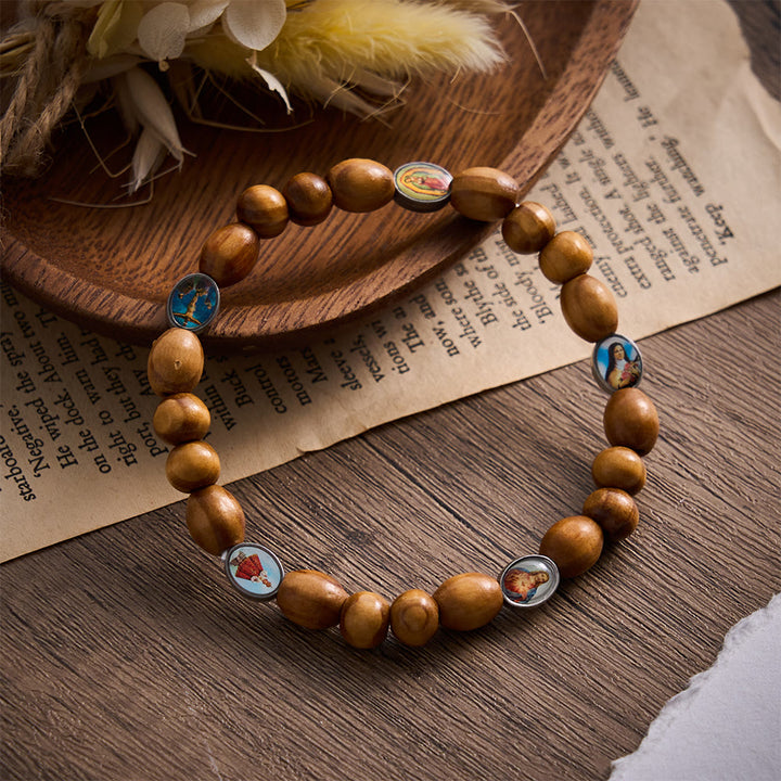 SolaceBeads Pine Wood Rosary Bracelet: Sacred Icons for Quiet Devotion - Pine Wood - image 0