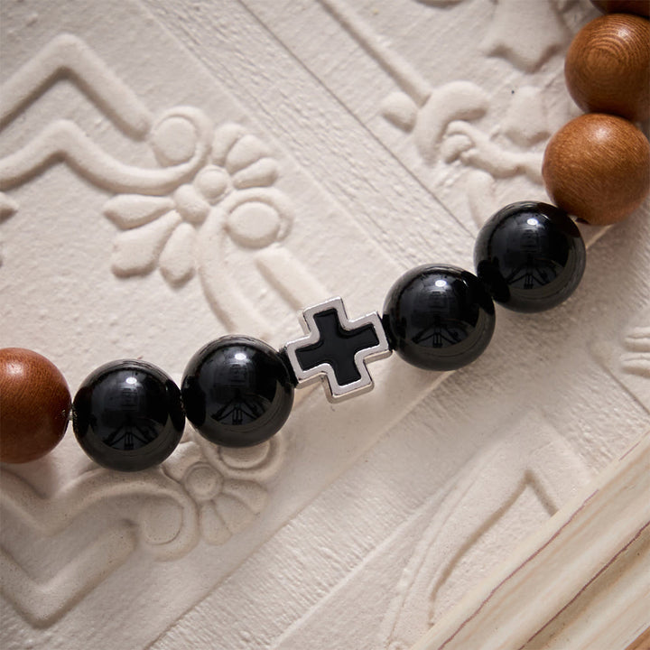 SolaceBeads Peach Wood &amp; Onyx Bracelet: Cross Accent for Steadfast Belief - image 4