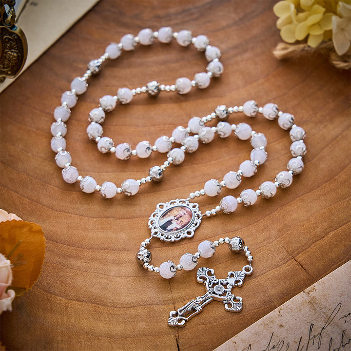 SolaceBeads White Agate Rosary: Mother &amp; Child Medal, Grace in Every Prayer - image 2