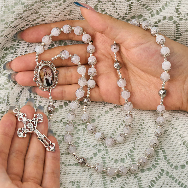 SolaceBeads White Agate Rosary: Mother &amp; Child Medal, Grace in Every Prayer - image 1