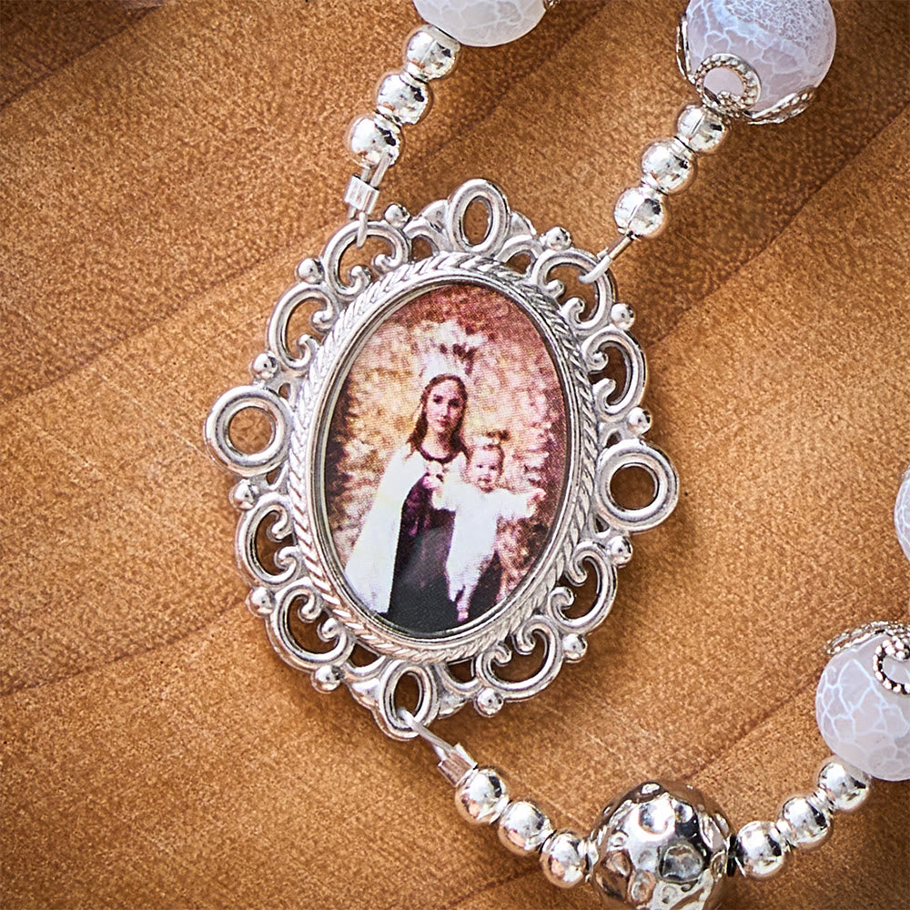 SolaceBeads White Agate Rosary: Mother &amp; Child Medal, Grace in Every Prayer - image 7