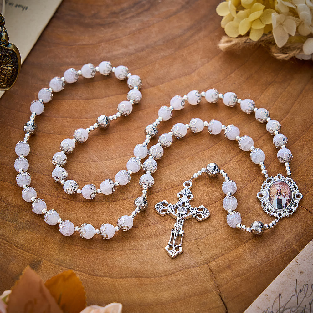 SolaceBeads White Agate Rosary: Mother &amp; Child Medal, Grace in Every Prayer - image 4