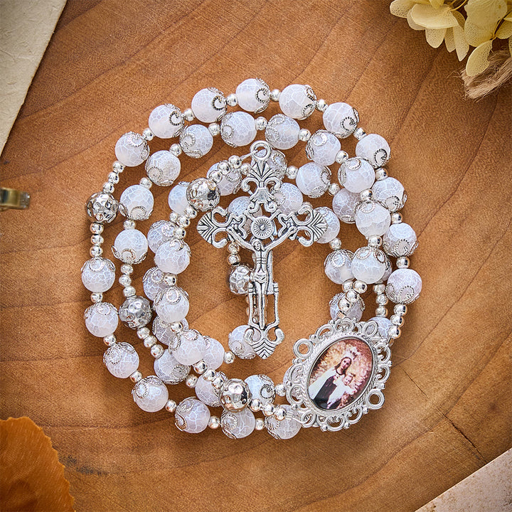 SolaceBeads White Agate Rosary: Mother &amp; Child Medal, Grace in Every Prayer - image 9