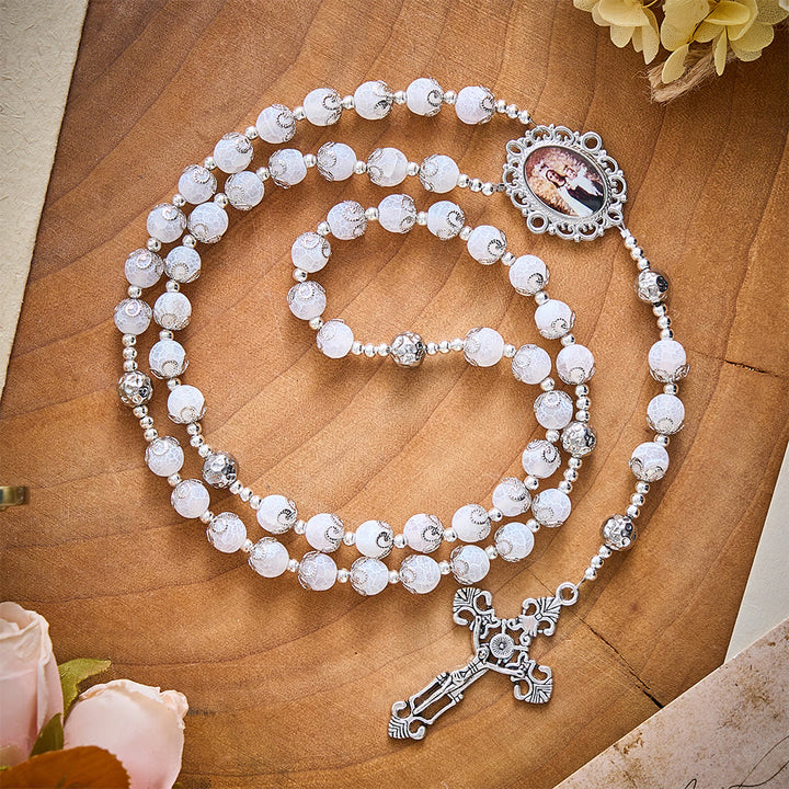 SolaceBeads White Agate Rosary: Mother &amp; Child Medal, Grace in Every Prayer - White - image 0