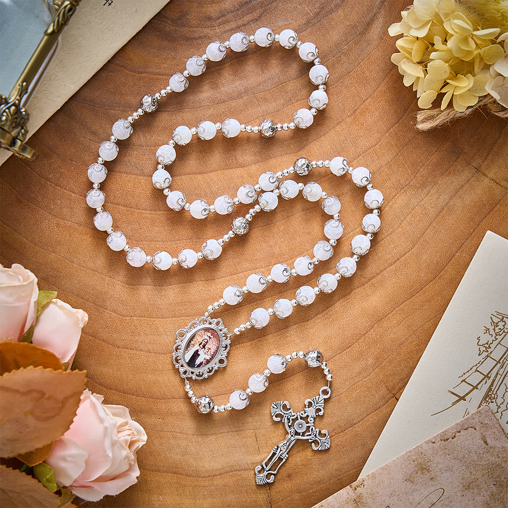 SolaceBeads White Agate Rosary: Mother &amp; Child Medal, Grace in Every Prayer - image 3