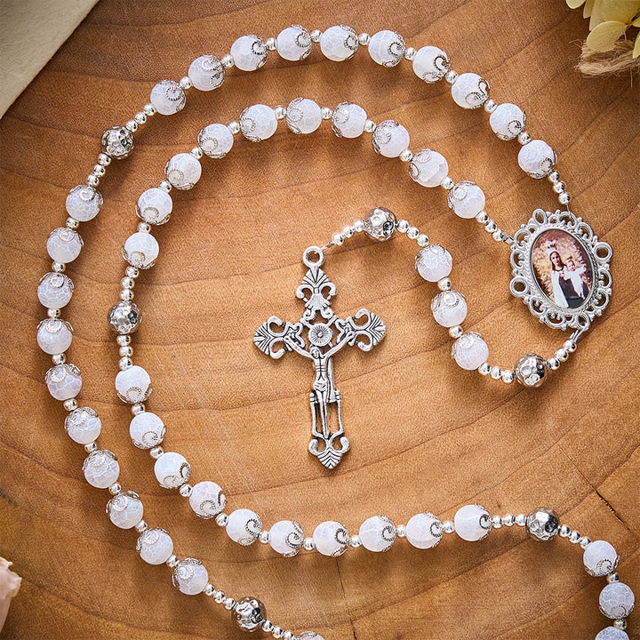 SolaceBeads White Agate Rosary: Mother &amp; Child Medal, Grace in Every Prayer - image 5