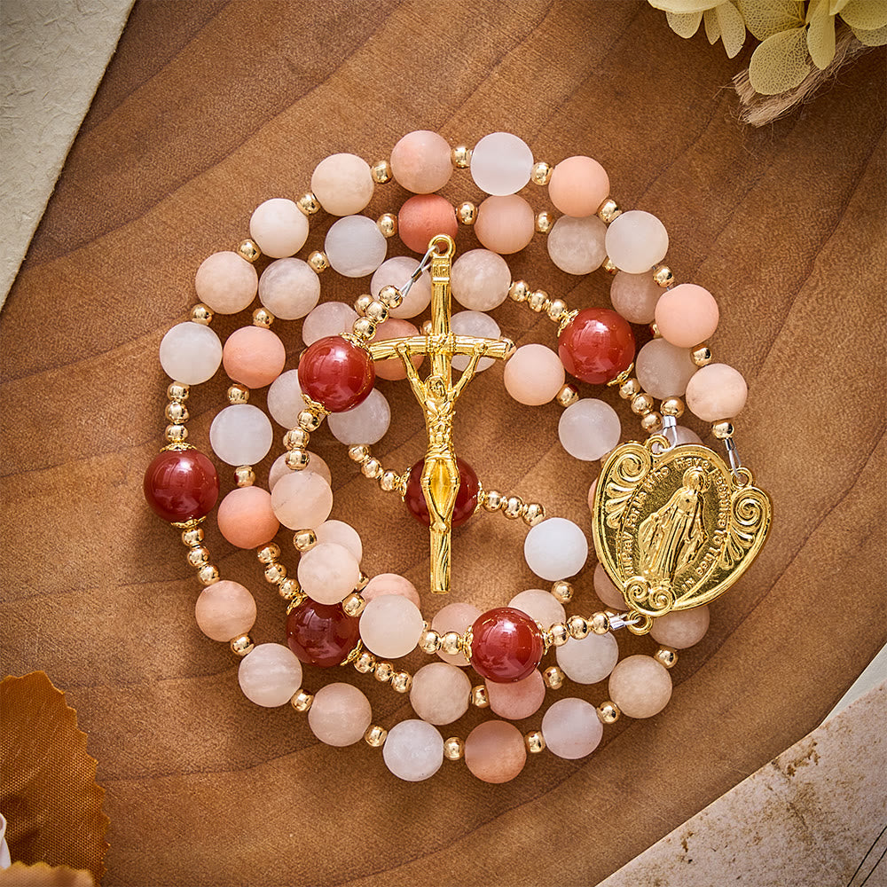 SolaceBeads Pink Aventurine Rosary With Miraculous Medal &amp; Crucifix: Thanksgiving in Autumn Hues - image 5