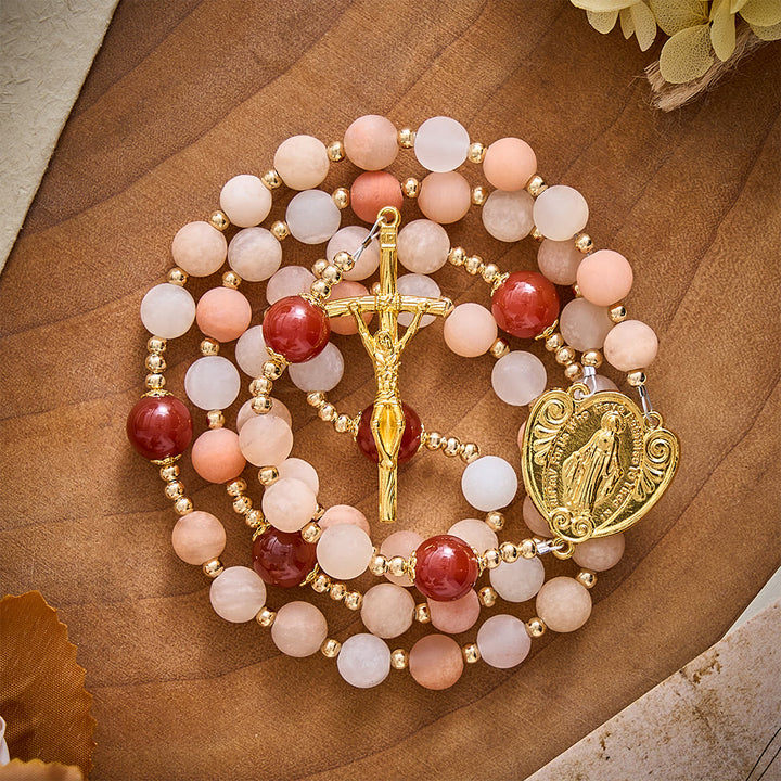 SolaceBeads Pink Aventurine Rosary With Miraculous Medal &amp; Crucifix: Thanksgiving in Autumn Hues - image 5