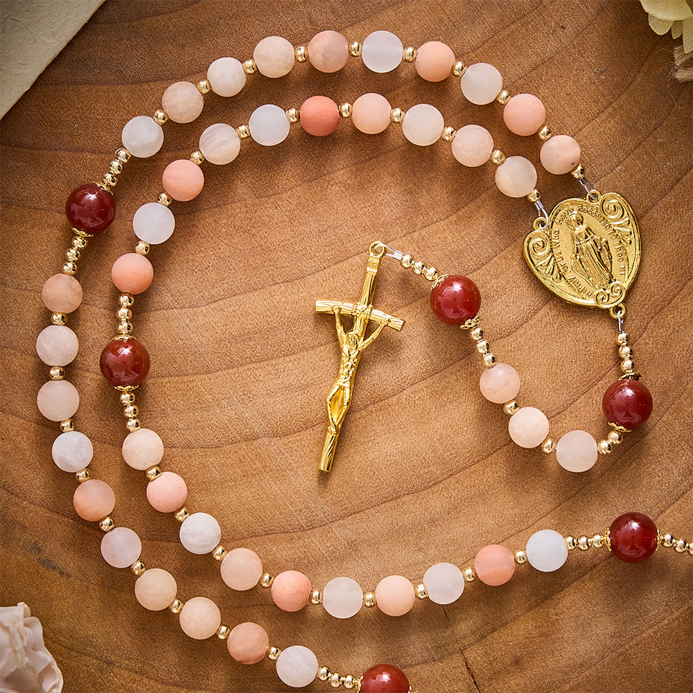 SolaceBeads Pink Aventurine Rosary With Miraculous Medal &amp; Crucifix: Thanksgiving in Autumn Hues - image 6