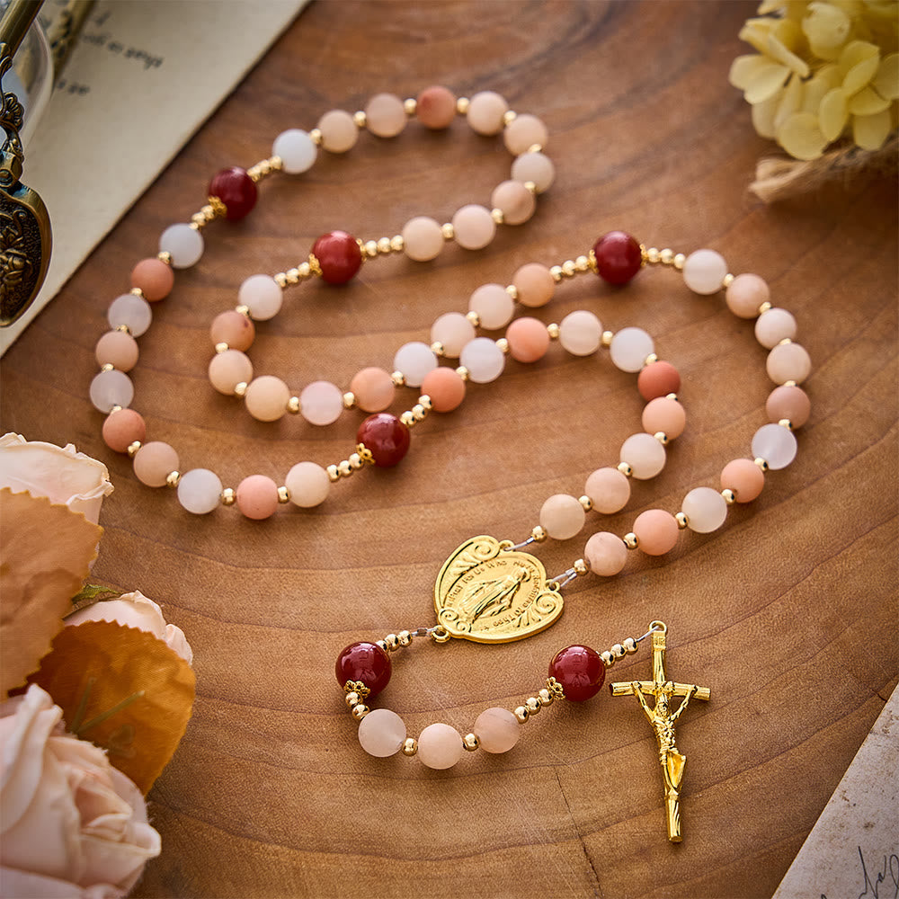 SolaceBeads Pink Aventurine Rosary With Miraculous Medal &amp; Crucifix: Thanksgiving in Autumn Hues - image 9