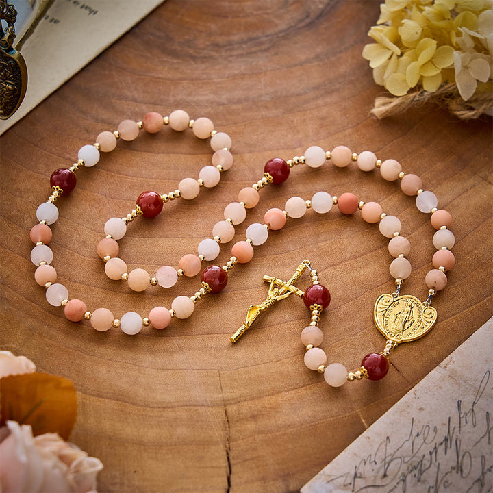 SolaceBeads Pink Aventurine Rosary With Miraculous Medal &amp; Crucifix: Thanksgiving in Autumn Hues - image 8