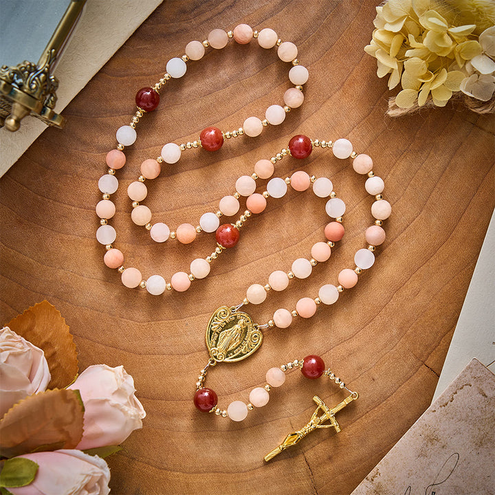 SolaceBeads Pink Aventurine Rosary With Miraculous Medal &amp; Crucifix: Thanksgiving in Autumn Hues - image 7
