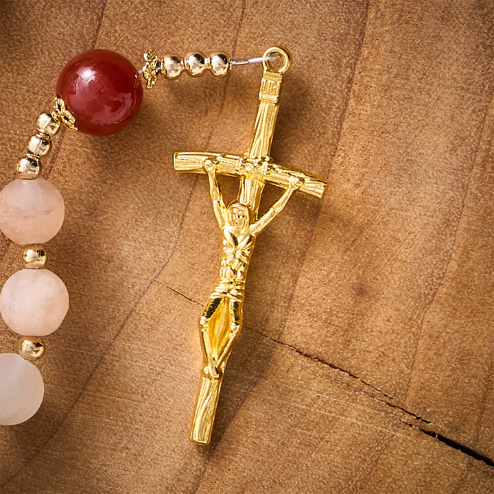 SolaceBeads Pink Aventurine Rosary With Miraculous Medal &amp; Crucifix: Thanksgiving in Autumn Hues - image 4