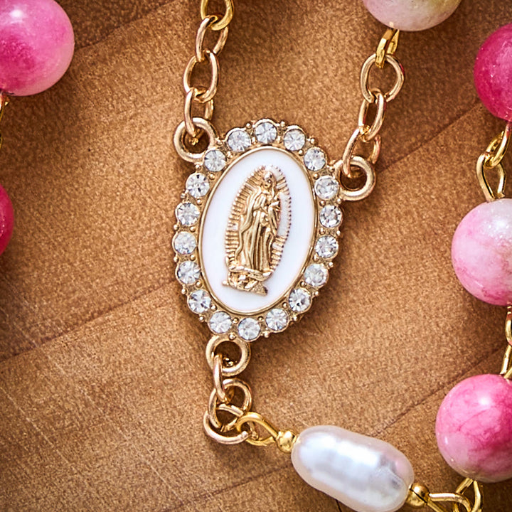 SolaceBeads Watermelon Jade Stone Rosary With Guadalupe Center &amp; Crucifix: Warmth in Harvest Tones - image 3