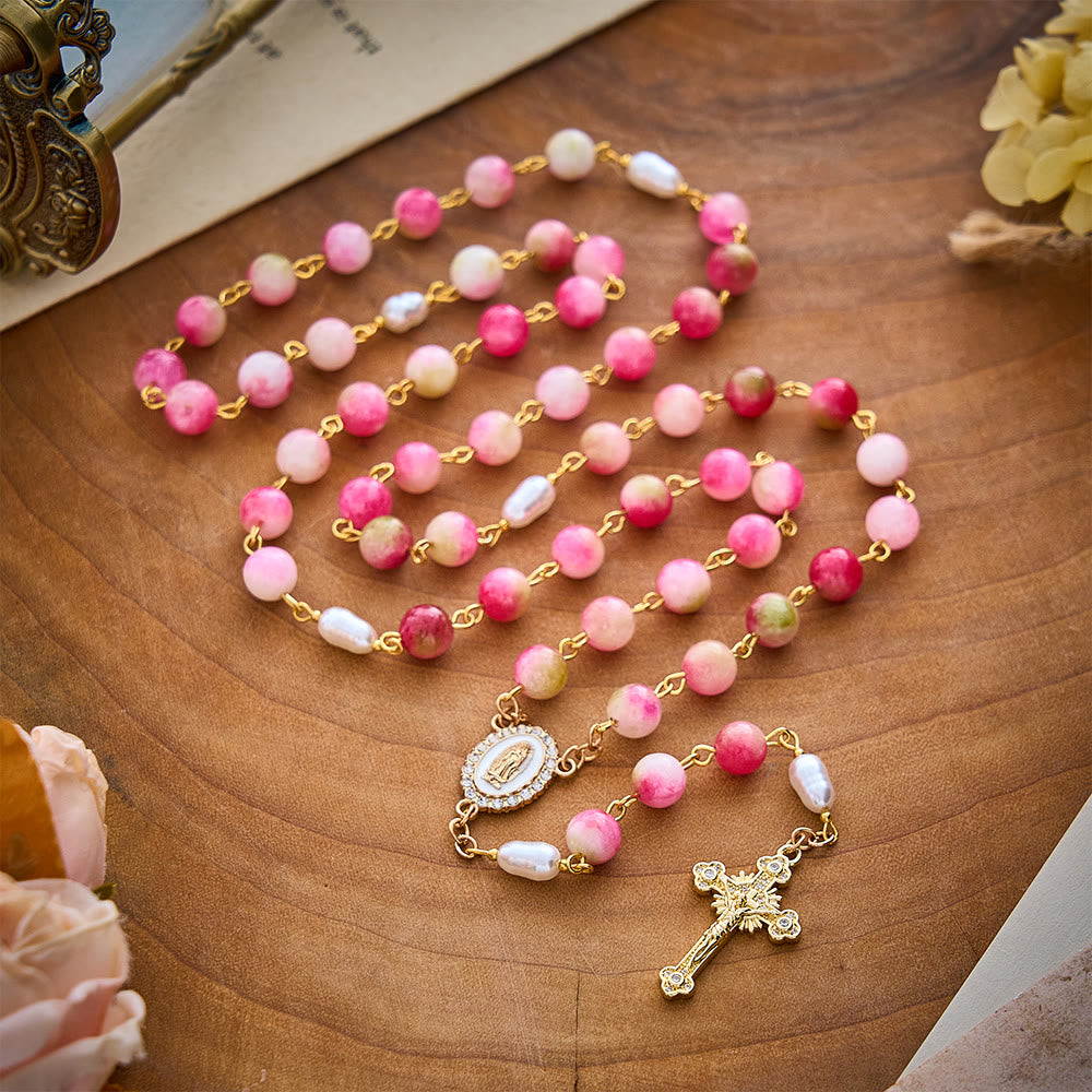 SolaceBeads Watermelon Jade Stone Rosary With Guadalupe Center &amp; Crucifix: Warmth in Harvest Tones - image 8