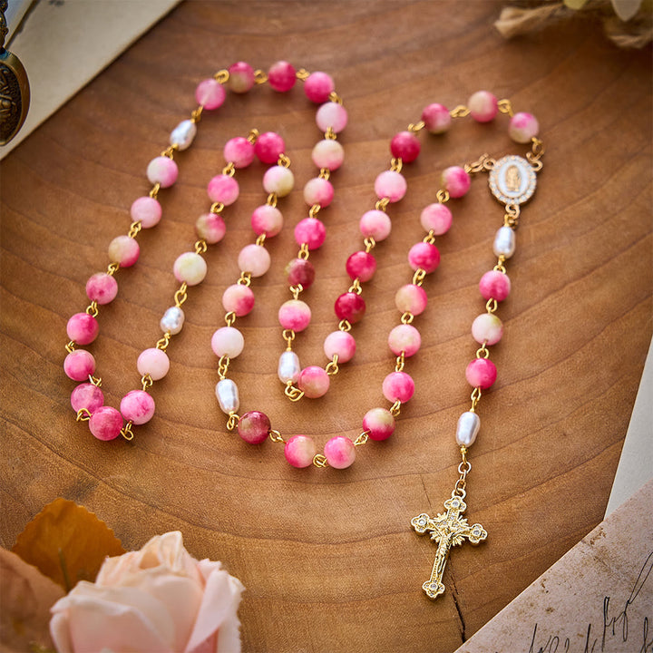 SolaceBeads Watermelon Jade Stone Rosary With Guadalupe Center &amp; Crucifix: Warmth in Harvest Tones - image 7
