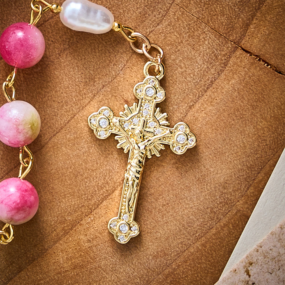 SolaceBeads Watermelon Jade Stone Rosary With Guadalupe Center &amp; Crucifix: Warmth in Harvest Tones - image 4
