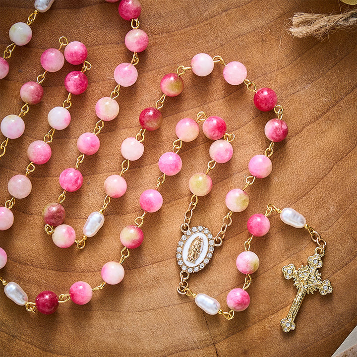 SolaceBeads Watermelon Jade Stone Rosary With Guadalupe Center &amp; Crucifix: Warmth in Harvest Tones - image 5