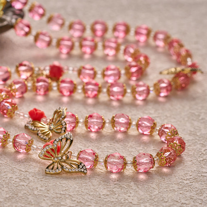 SolaceBeads Pink Crystal Rosary With Miraculous Medal &amp; Crucifix: Grace in Floral Butterfly Charm - image 2