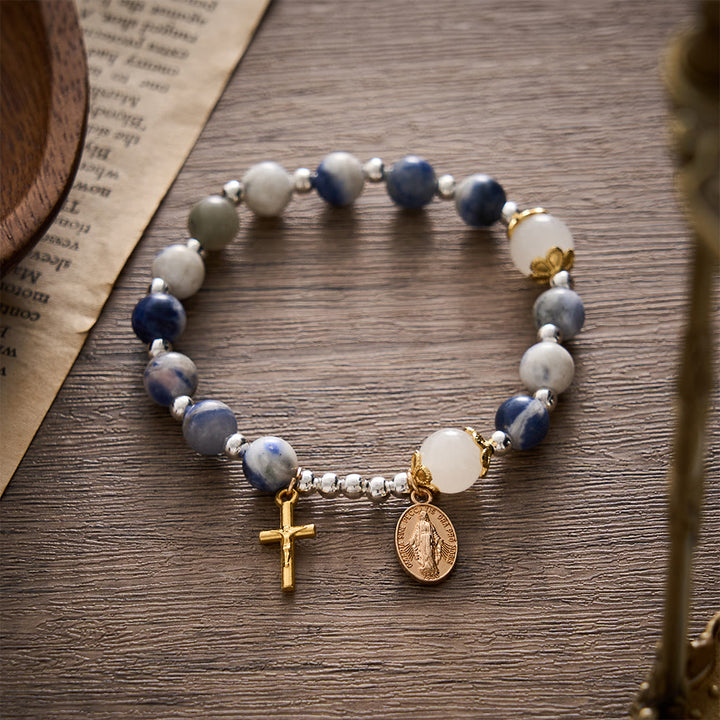 SolaceBeads Blue Spot Jasper Rosary Bracelet With Miraculous Medal &amp; Crucifix: Peace in Stone Hues - image 4